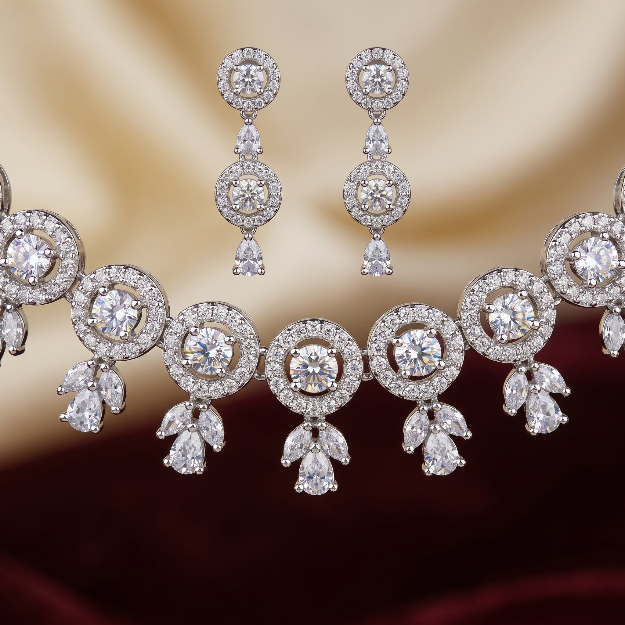Round Halo Floral Trail Necklace Set