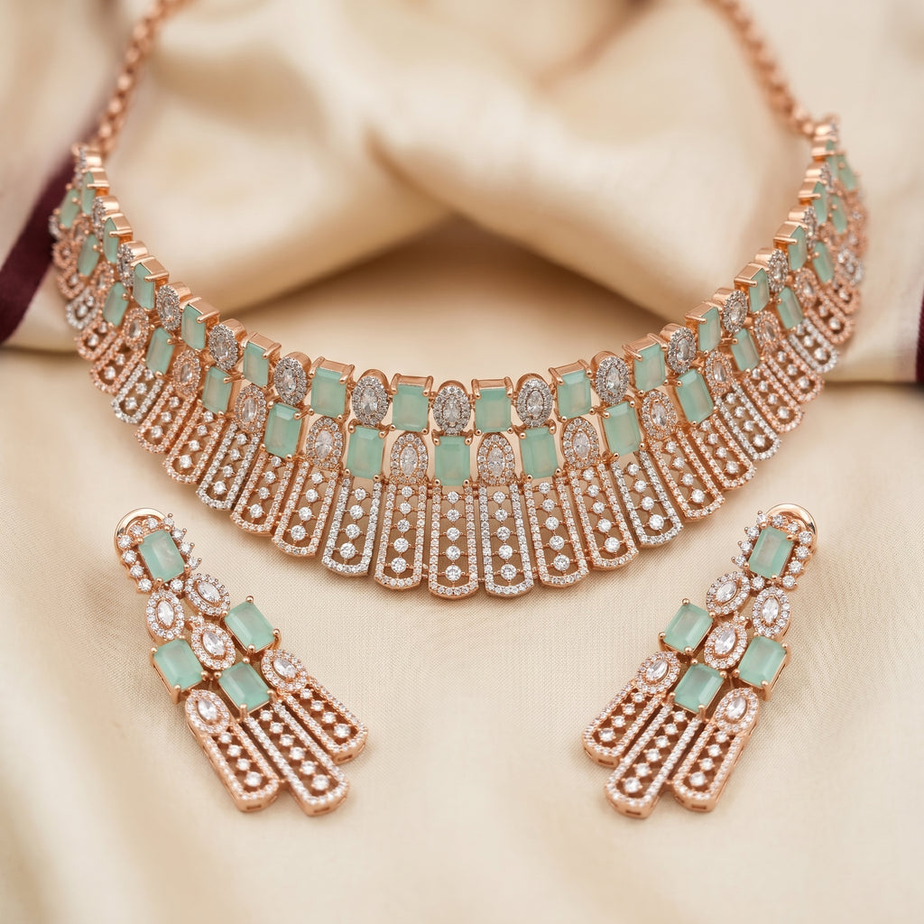 Rose Gold Mint Deco Bib Necklace Set