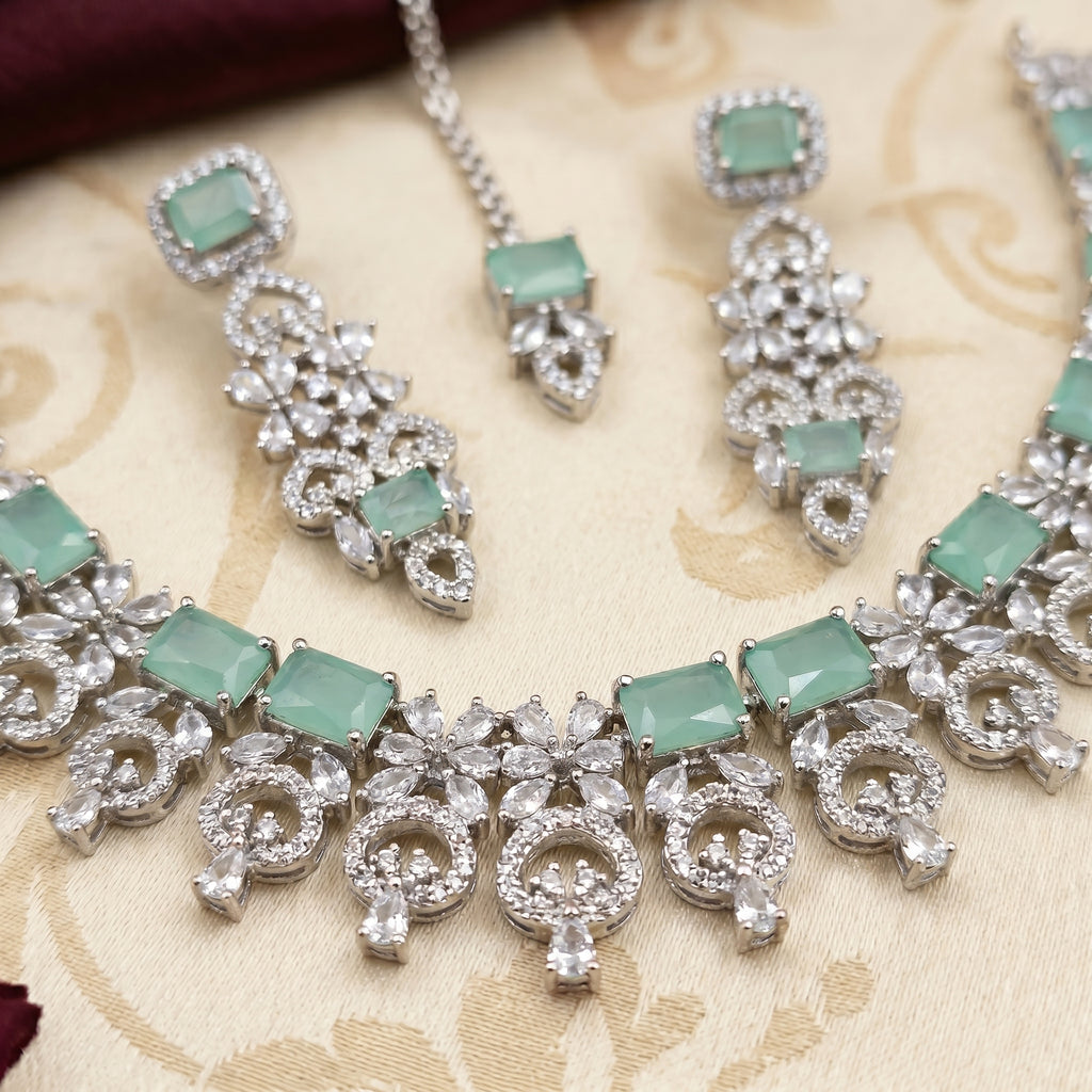 Mint Paisley Floral Statement Necklace Set