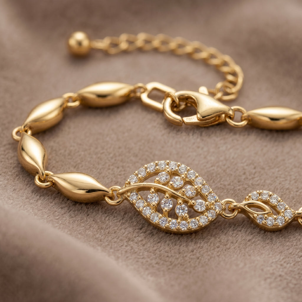 Gold Pavé Leaf Marquise Bracelet
