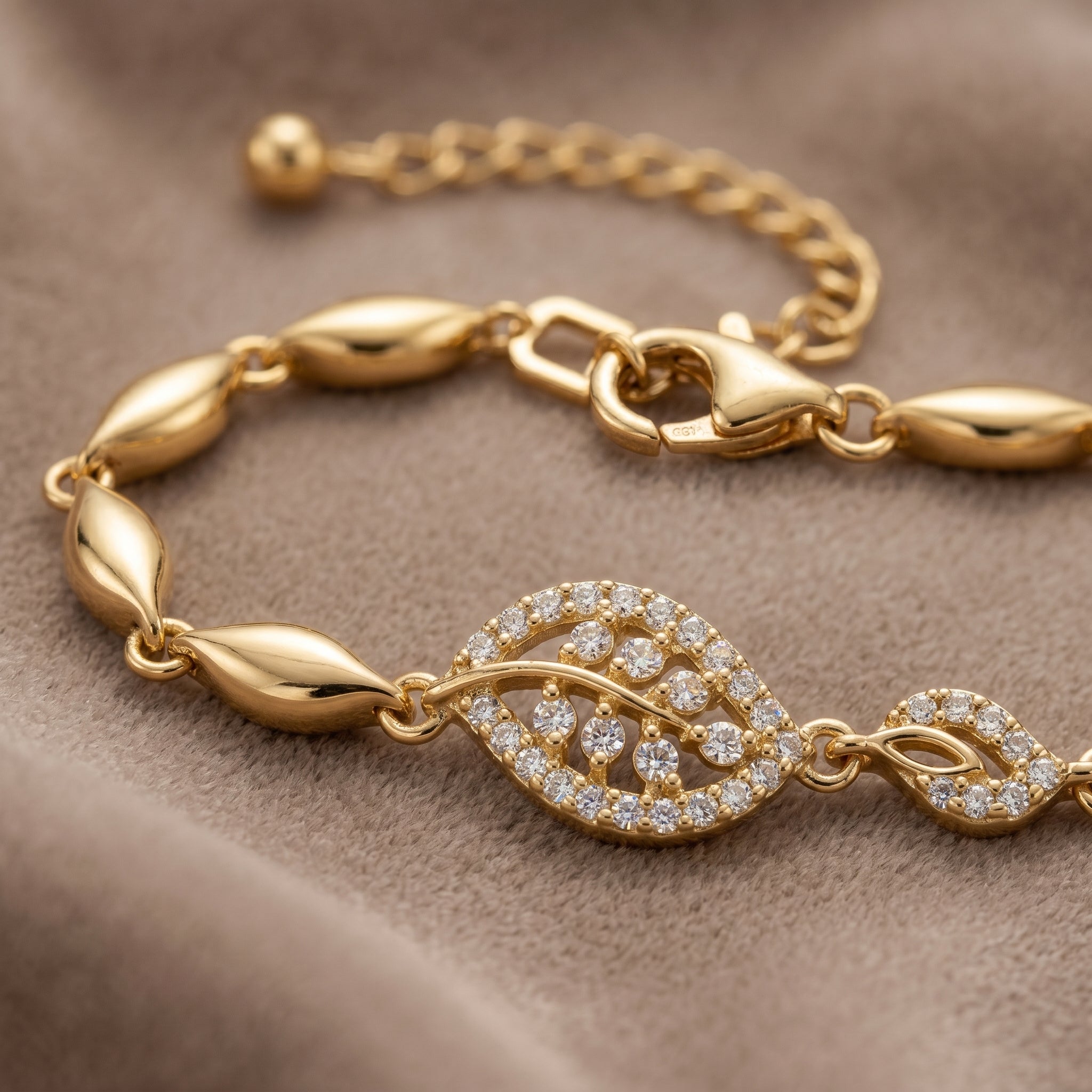 Gold Pavé Leaf Marquise Bracelet