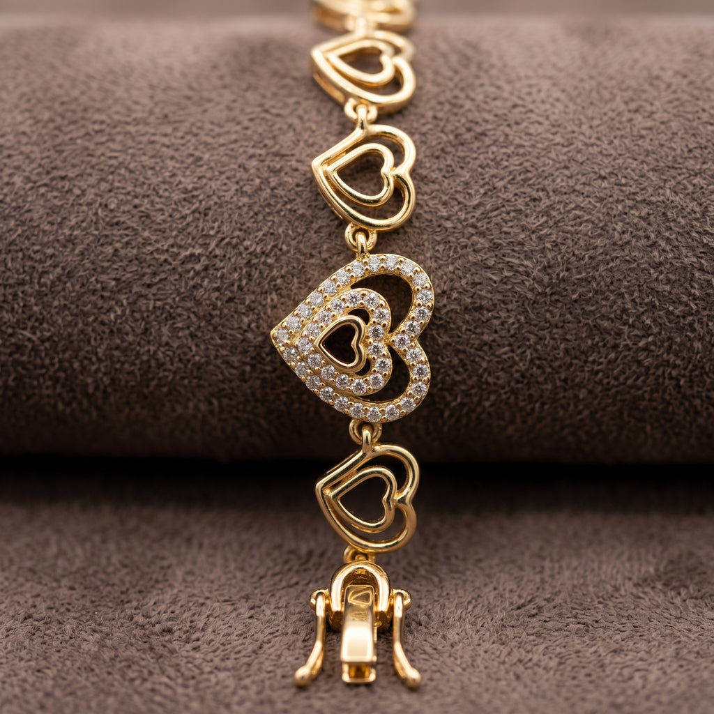 Gold Pavé Double Heart Link Bracelet