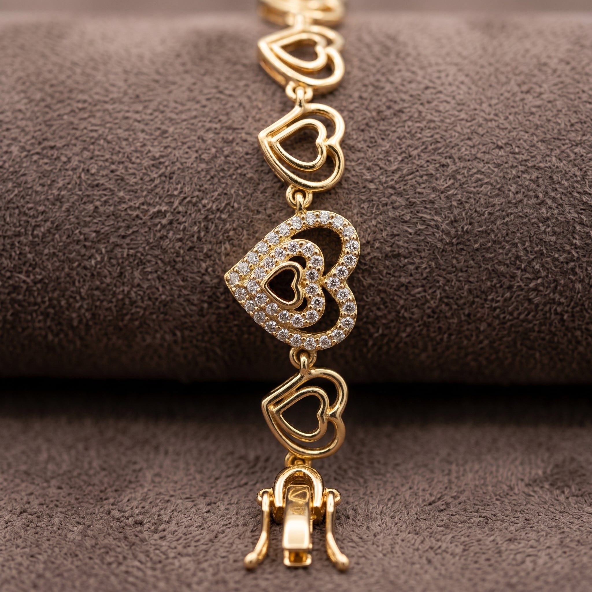 Gold Pavé Double Heart Link Bracelet