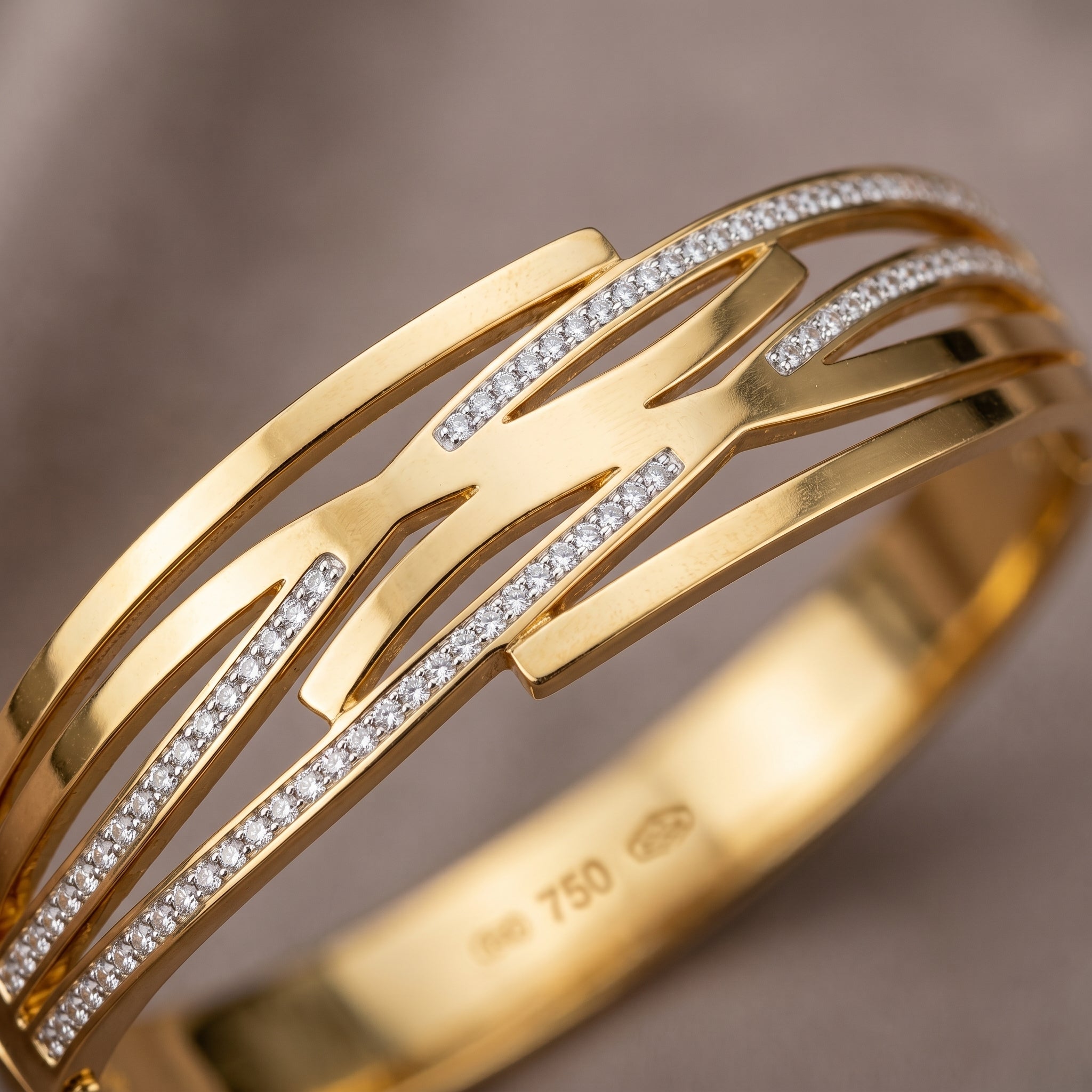 Gold Geometric Pavé Kada Bangle