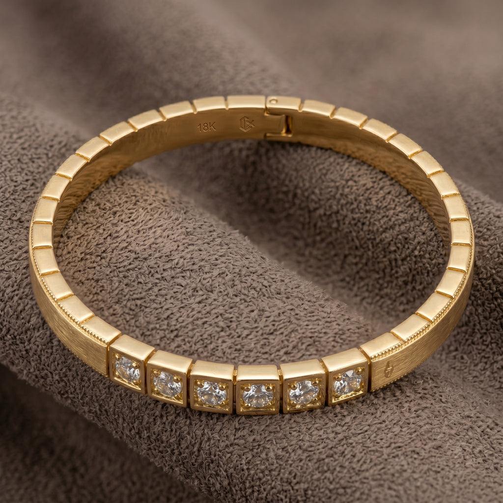 Gold Square Link CZ Tennis Bangle