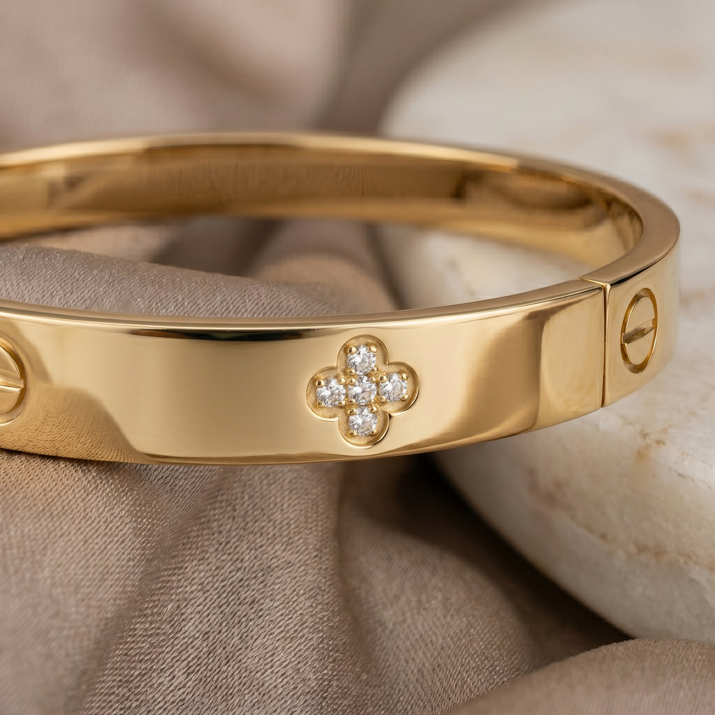 Gold Clover Crystal Bangle