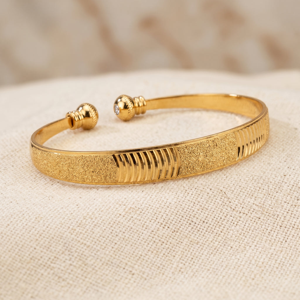 Gold Textured Ball-Tip Cuff Bangle