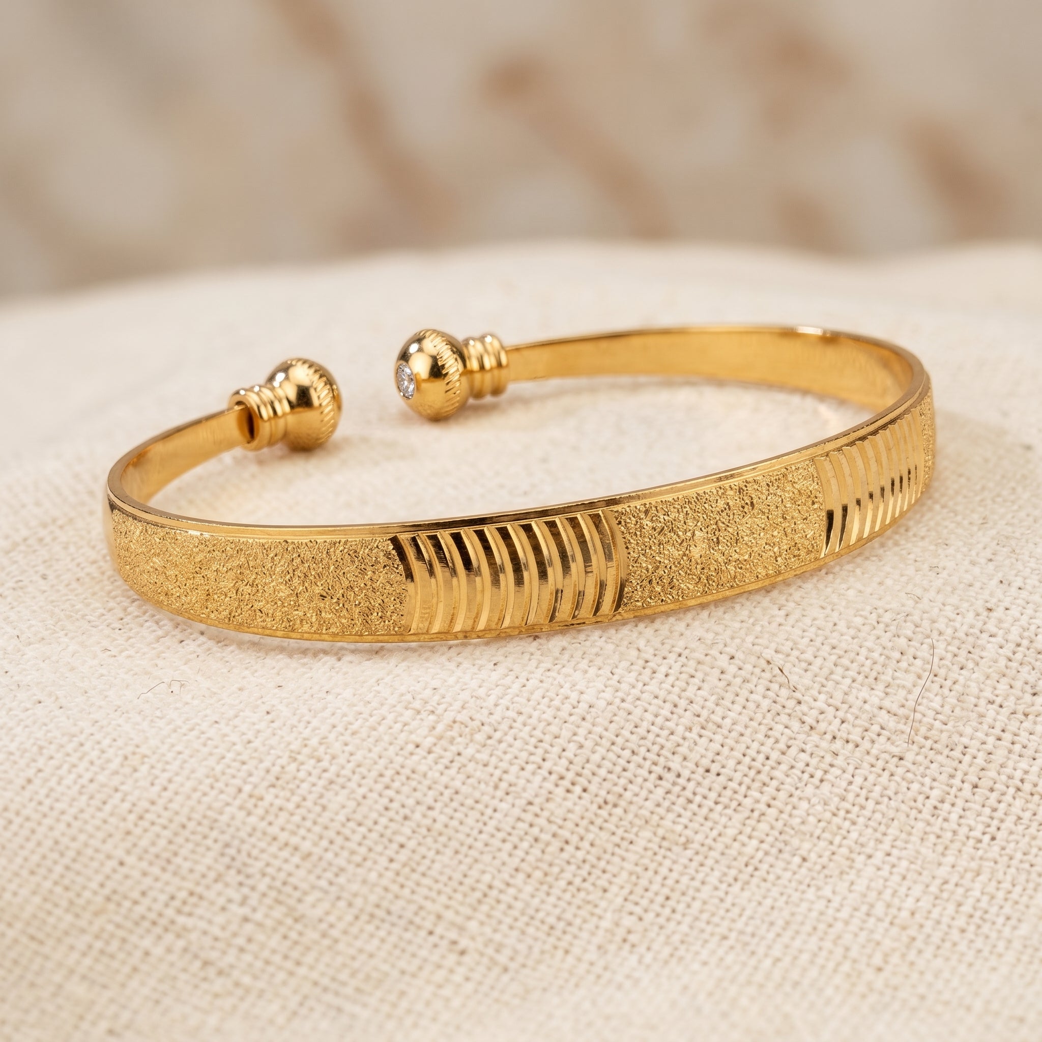 Gold Textured Ball-Tip Cuff Bangle