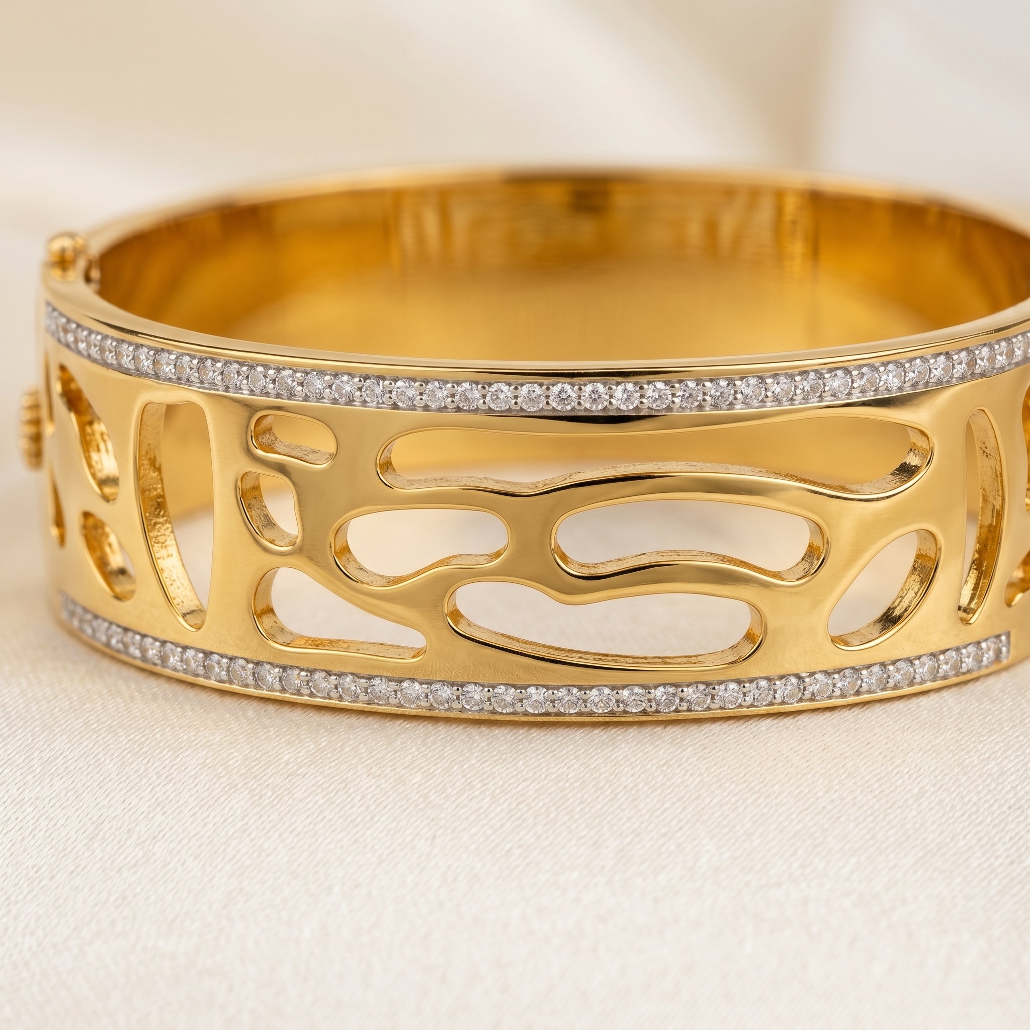 Gold Abstract Cutout Pavé Cuff Bangle