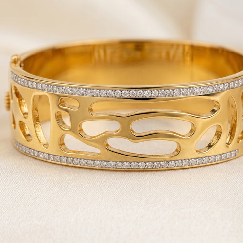Gold Abstract Cutout Pavé Cuff Bangle