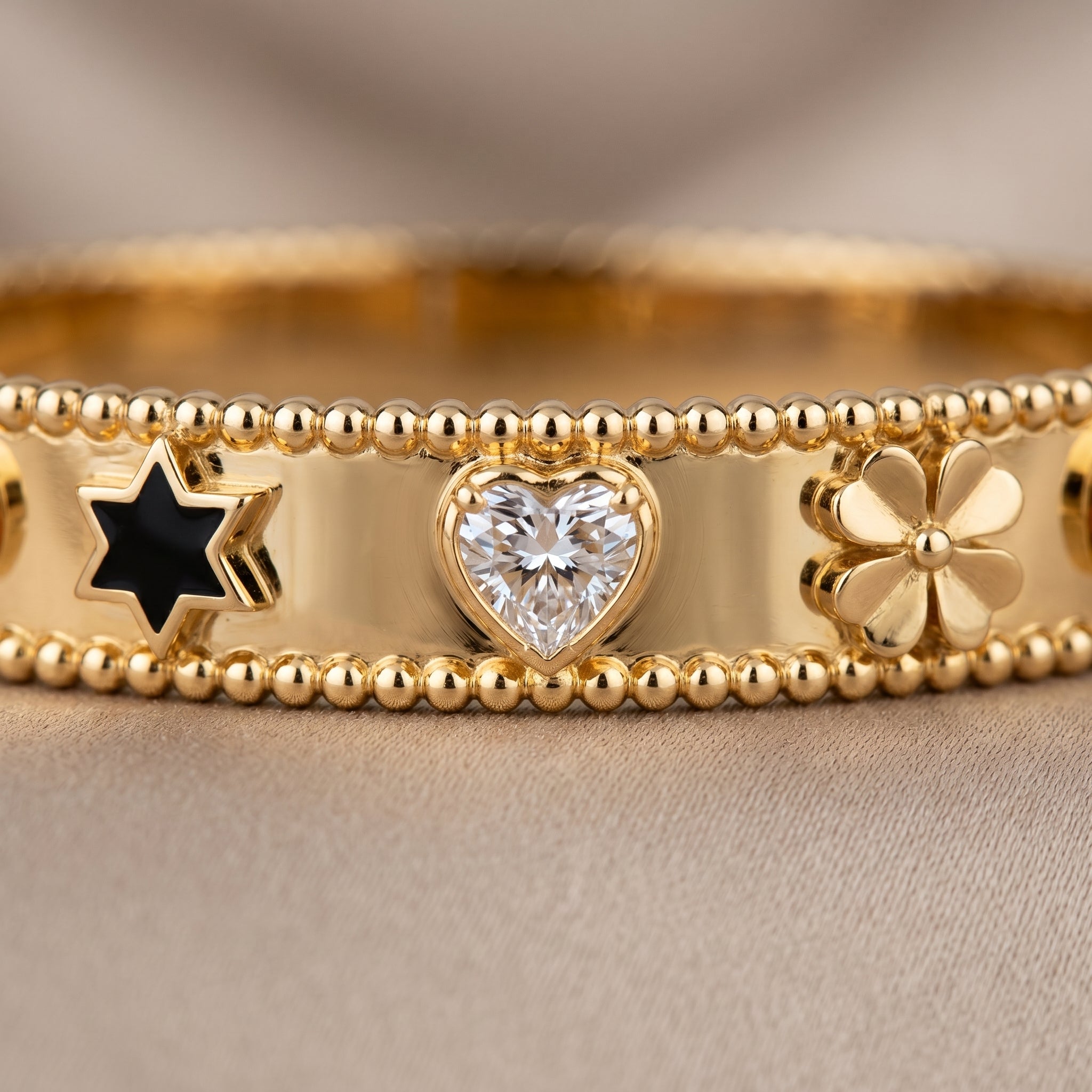 Gold Heart Star Flower Charm Bangle