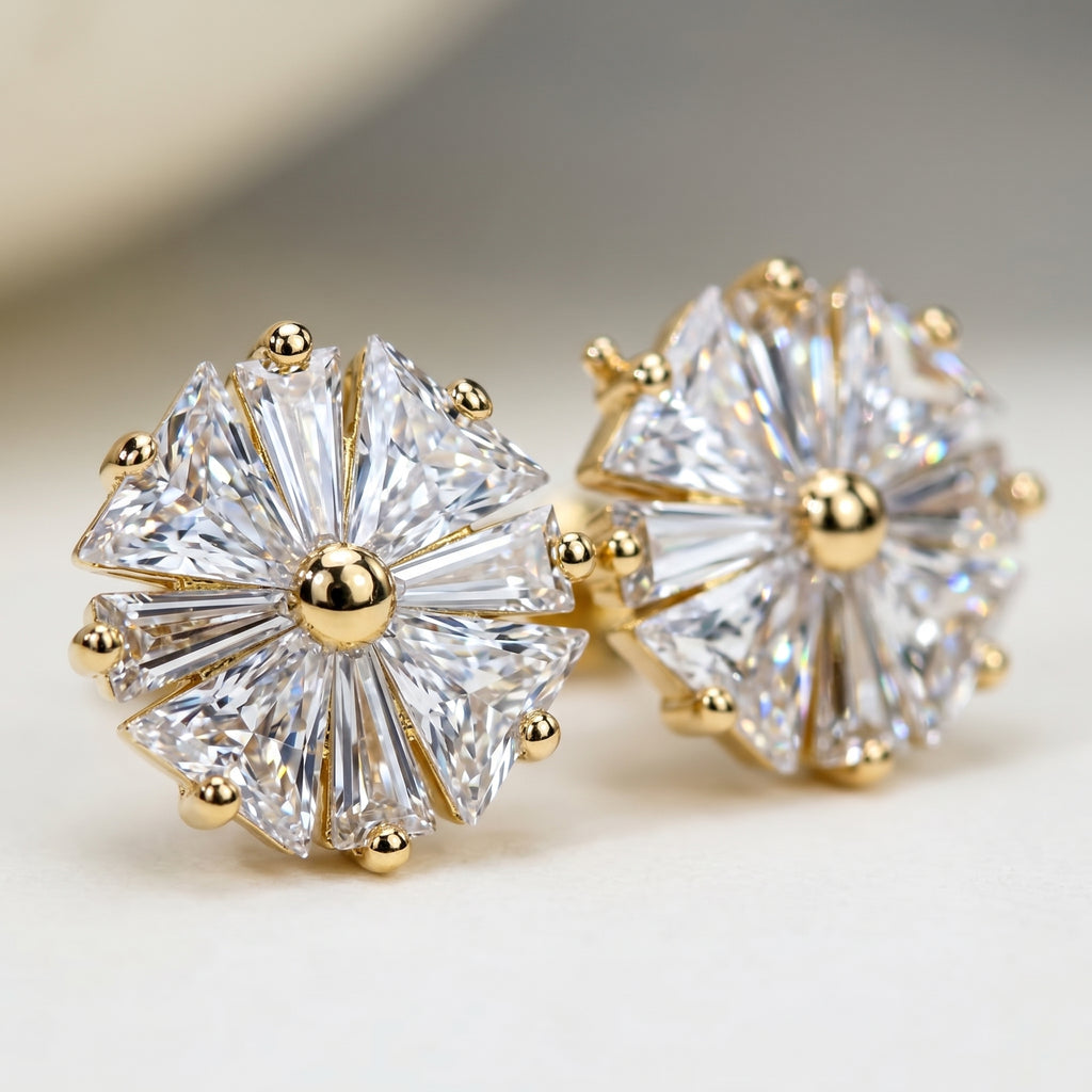 American Diamond Floral Starburst Stud Earrings