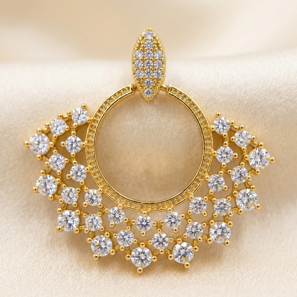 American Diamond Crescent Fan Statement Earrings