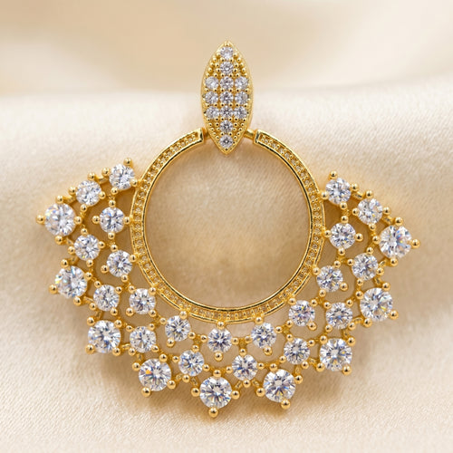 American Diamond Crescent Fan Statement Earrings