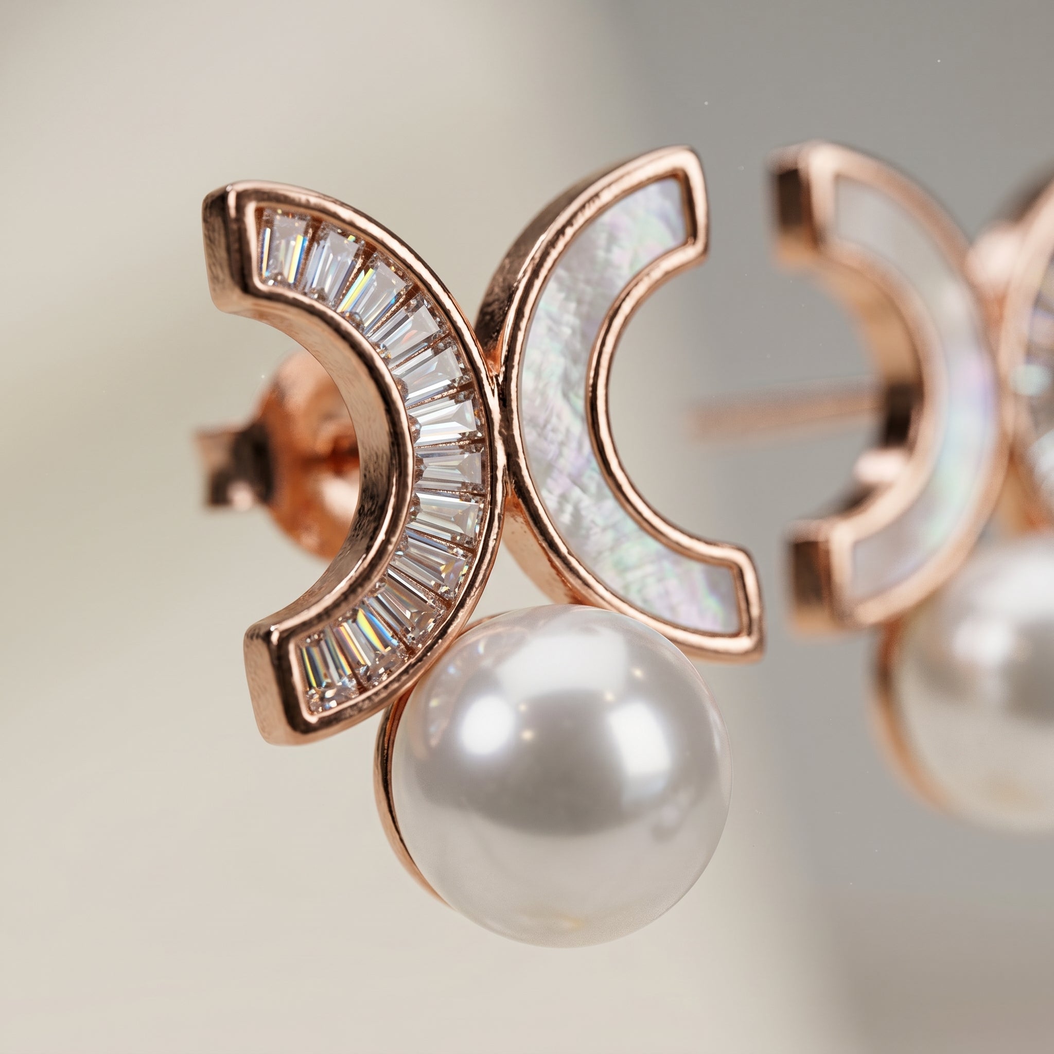 Rose Gold Lunar MOP Pearl Drop