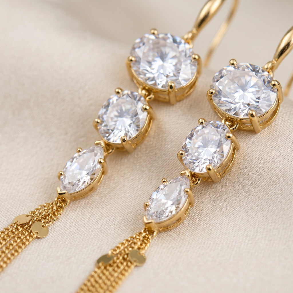 Gold CZ Cascade Tassel Drop
