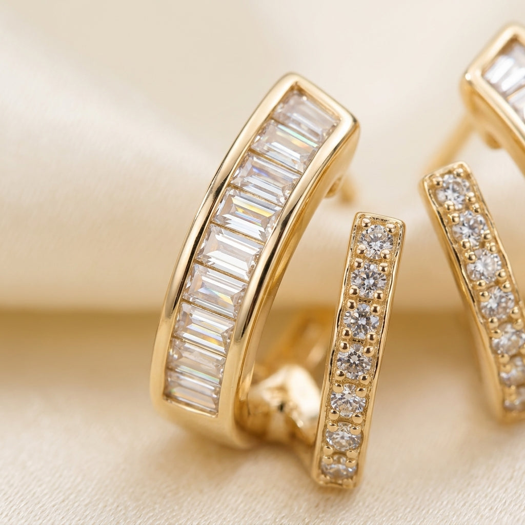 Gold Double-Row Baguette Wrap Hoop Earrings