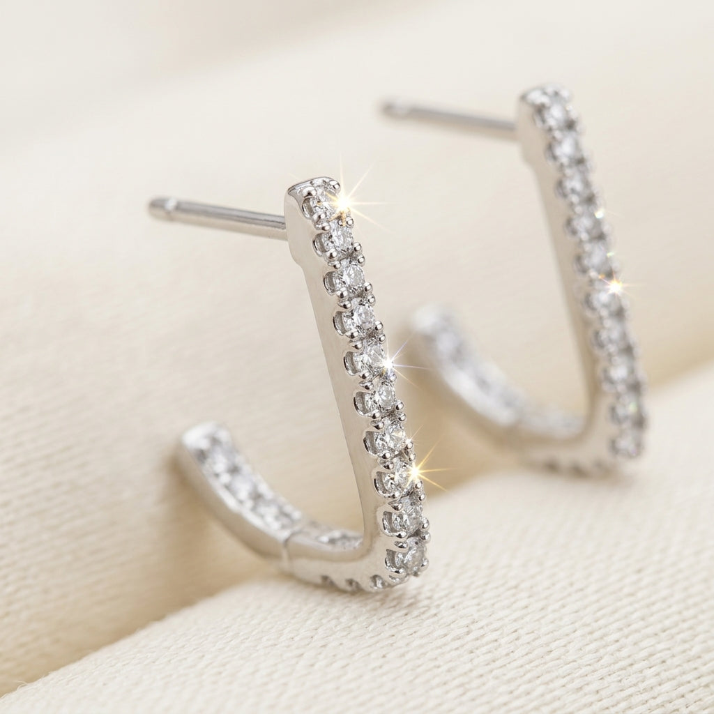 Curved Pavé Ear Climber Studs