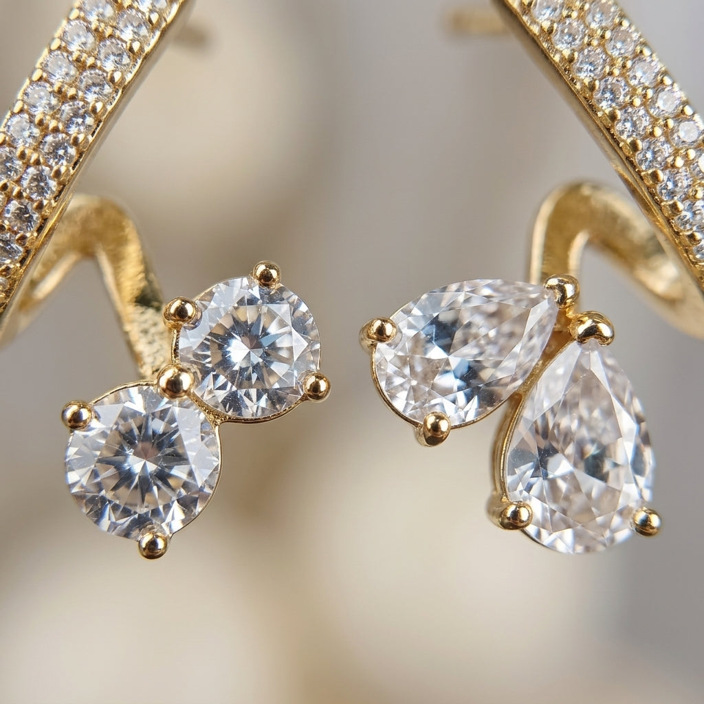 Gold Pear-Cut Cluster Wrap Earrings