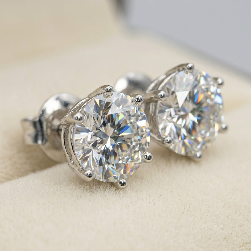 Classic Round Crystal Six-Prong Stud Earrings