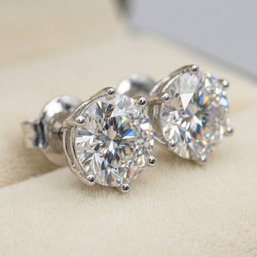 Classic Round Crystal Six-Prong Stud Earrings