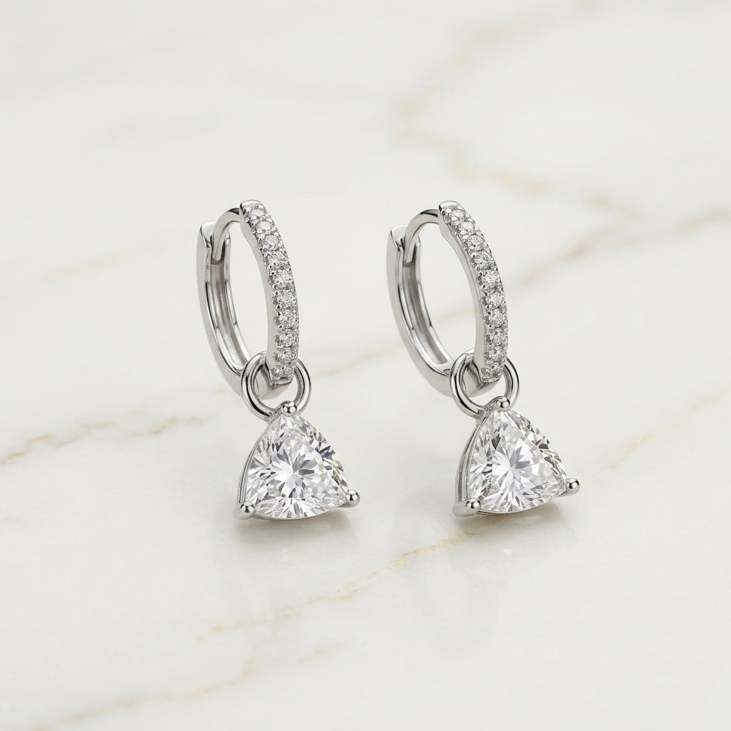 Trillion-Cut Crystal Drop Huggie Earrings
