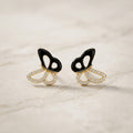 Black Enamel Gold Butterfly Stud Earrings