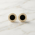 Black Onyx-Look Gold Halo Stud Earrings
