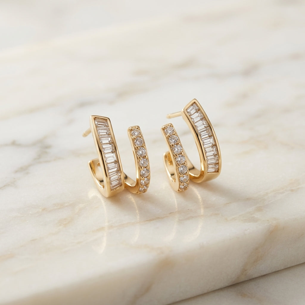 Gold Double-Row Baguette Wrap Hoop Earrings