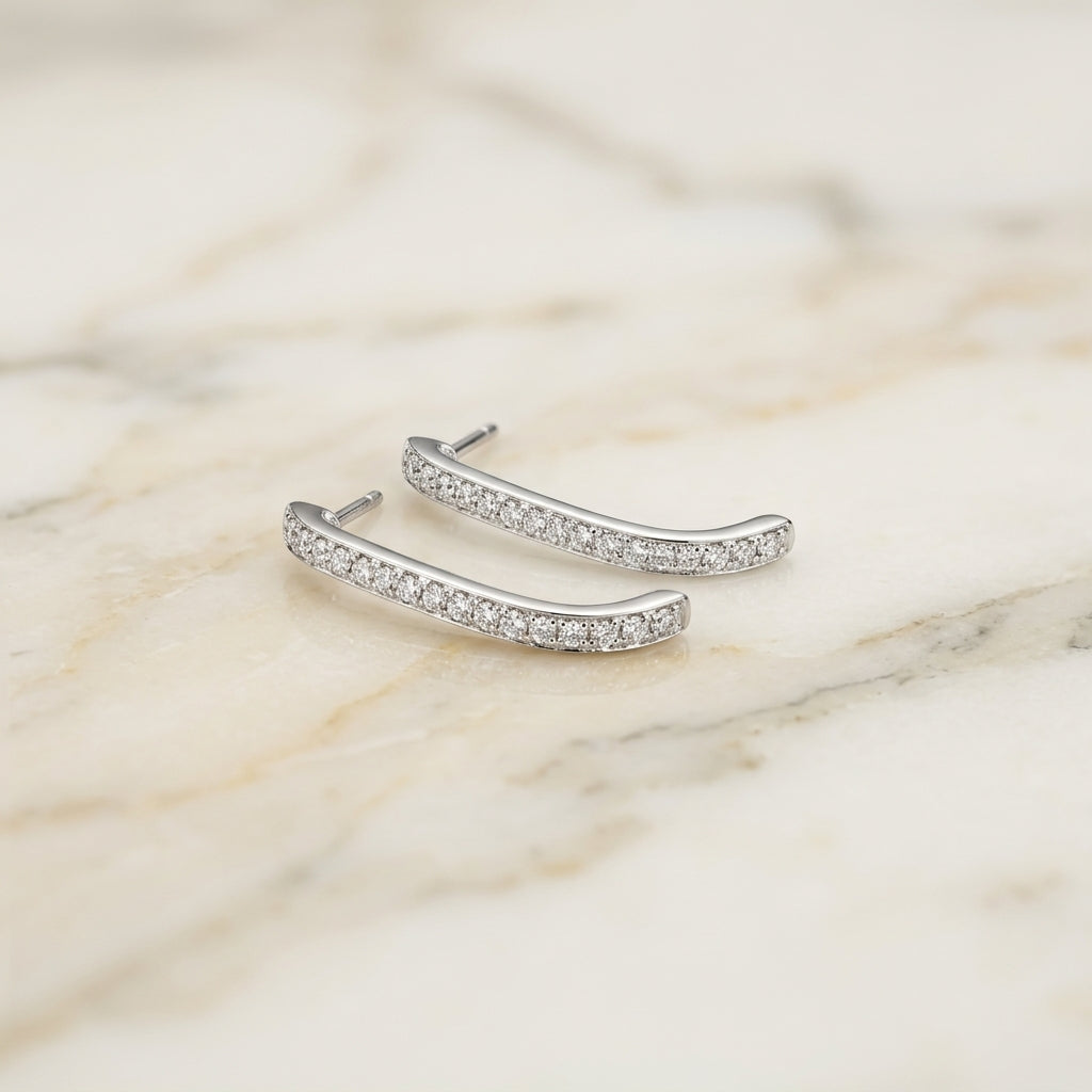 Curved Pavé Ear Climber Studs
