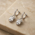 Oval Crystal Halo Drop Hoop Earrings