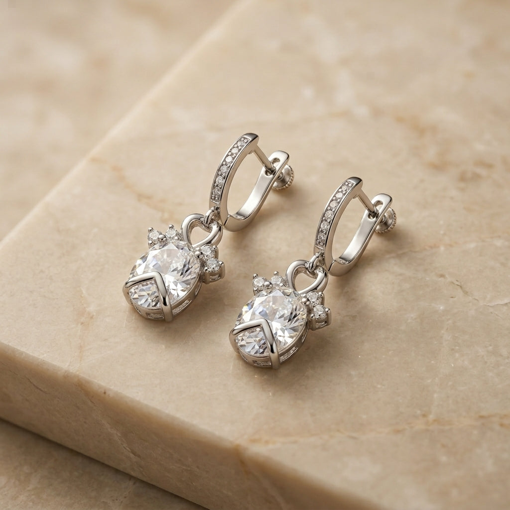 Oval Crystal Halo Drop Hoop Earrings