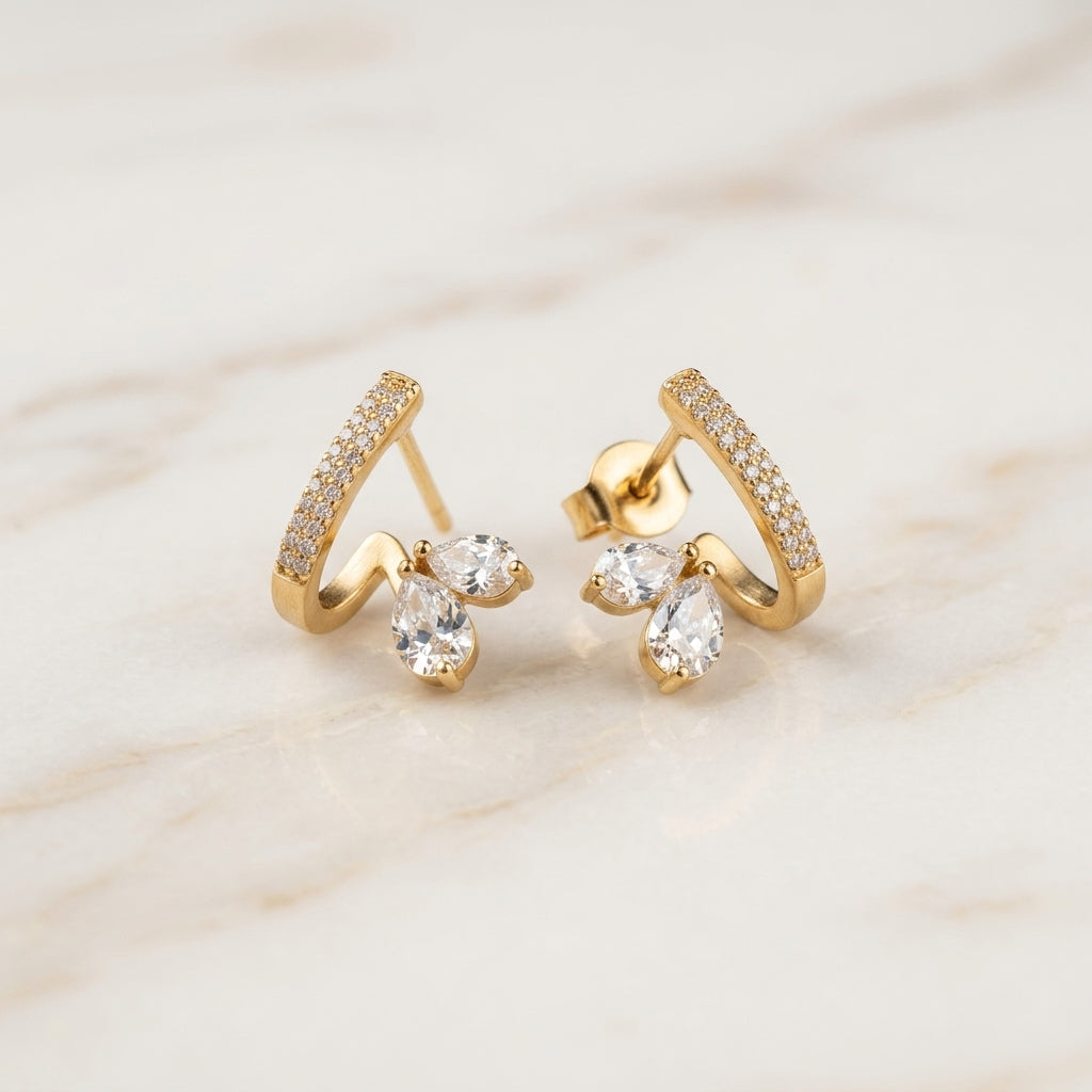 Gold Pear-Cut Cluster Wrap Earrings