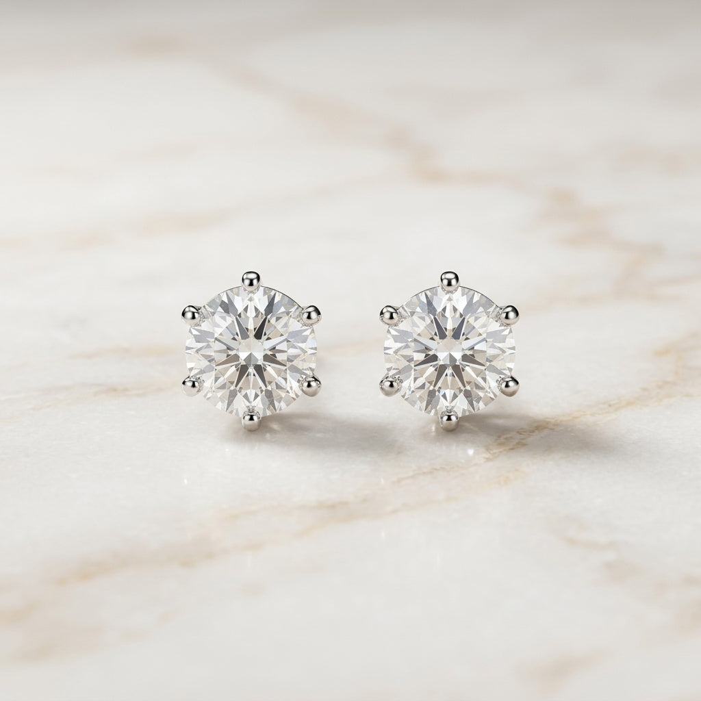 Classic Round Crystal Six-Prong Stud Earrings