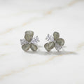 Grey Cat's Eye Flower Petal Stud Earrings