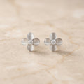 Grey Cat's Eye Quatrefoil Stud Earrings