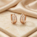Rose Gold Triple-Row Pavé Huggie Earrings
