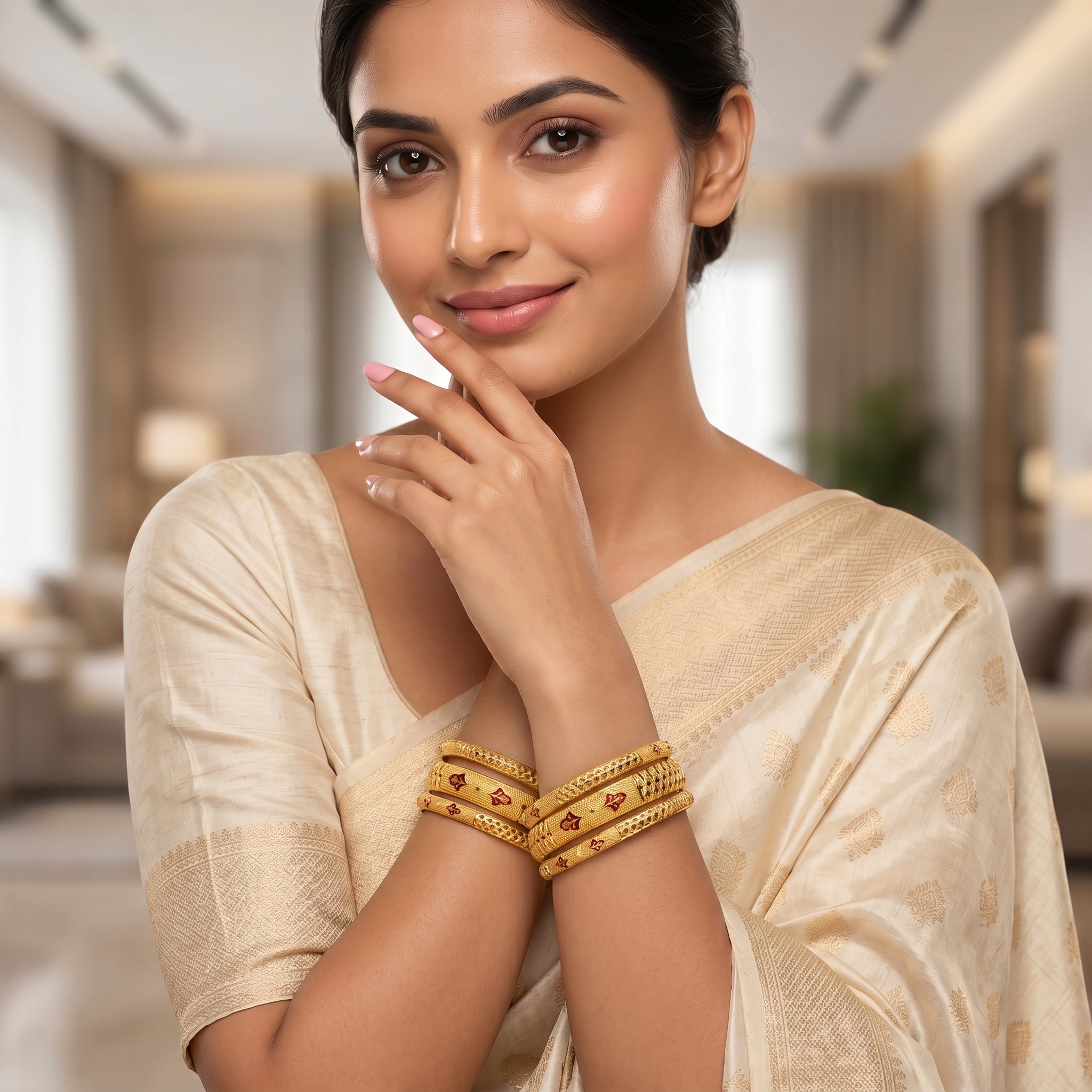 Gold Meenakari Butterfly Panel Bangle Set of Four