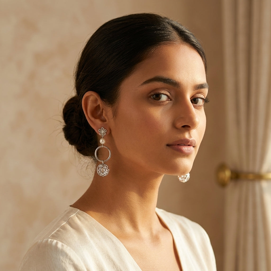 Clover Pearl Cage Drop Earrings
