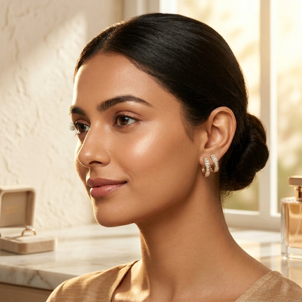 Gold Double-Row Baguette Wrap Hoop Earrings