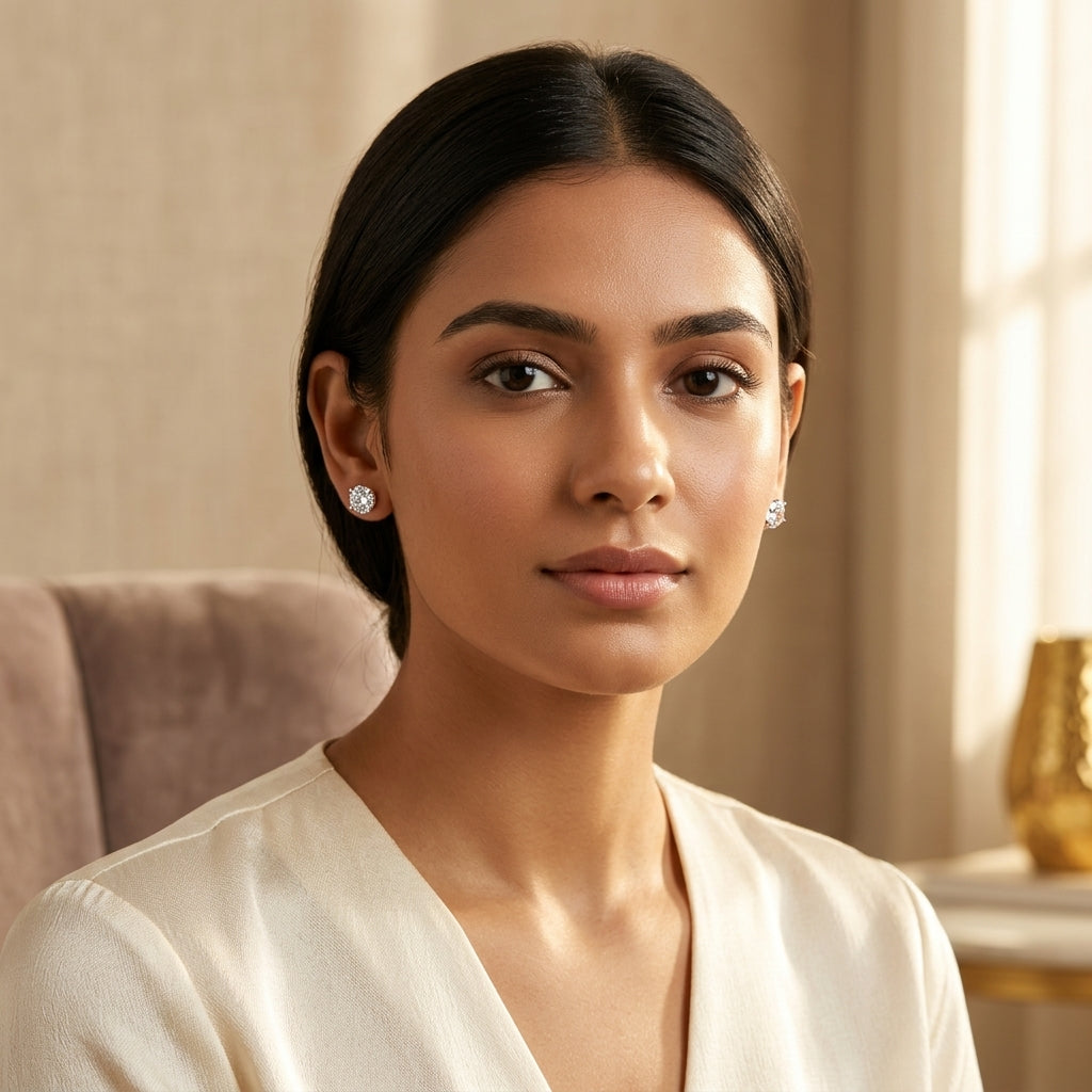 Classic Round Crystal Six-Prong Stud Earrings