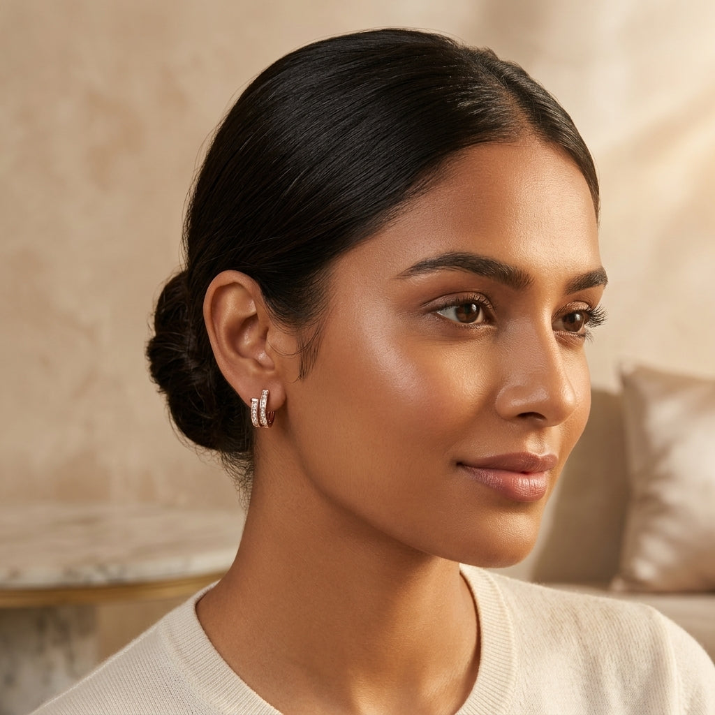 Rose Gold Triple-Row Pavé Huggie Earrings
