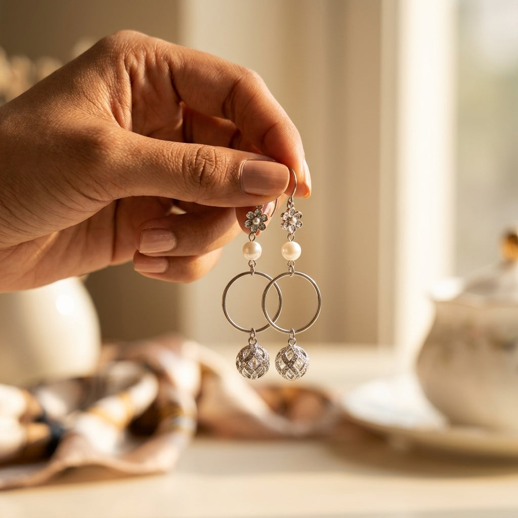 Clover Pearl Cage Drop Earrings