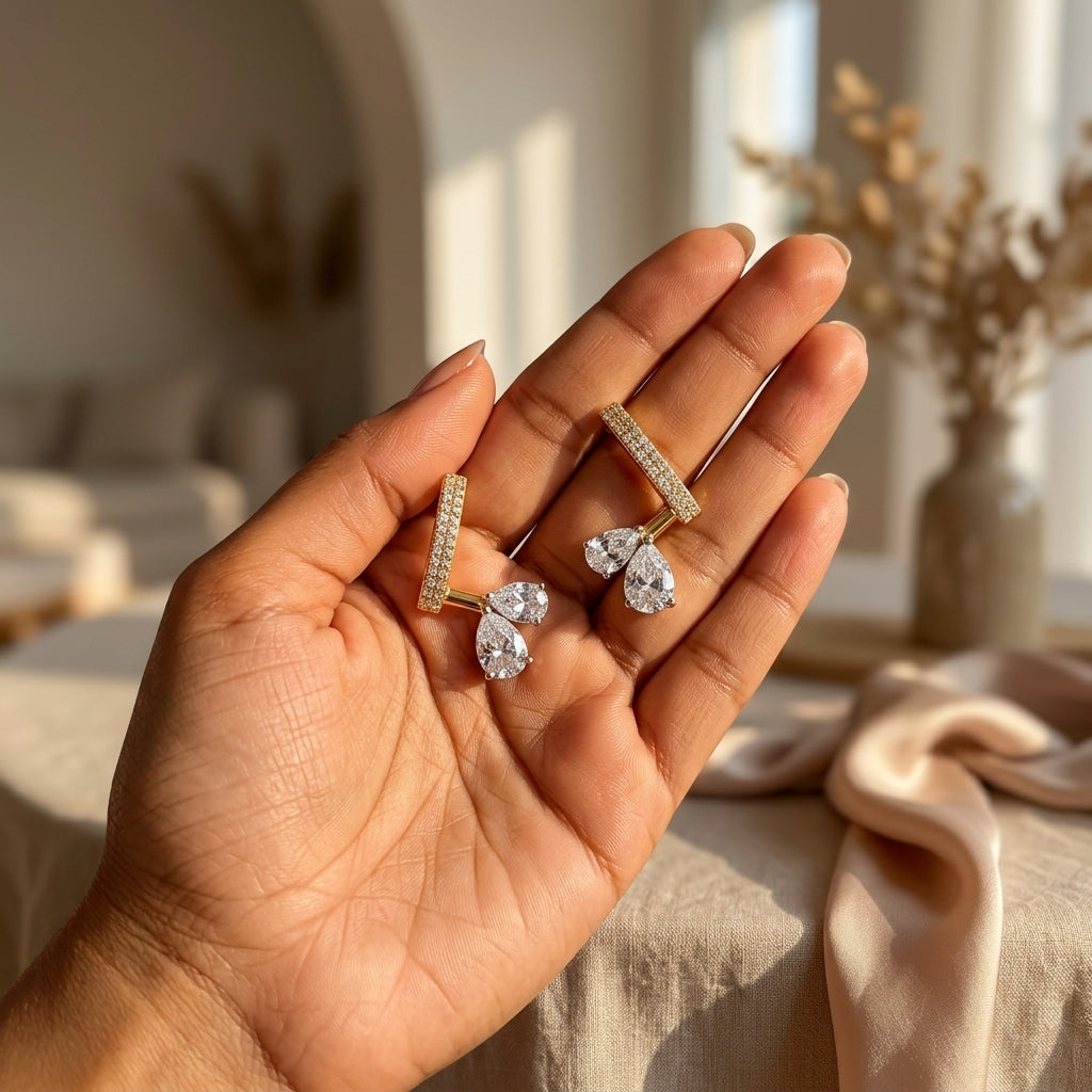 Gold Pear-Cut Cluster Wrap Earrings