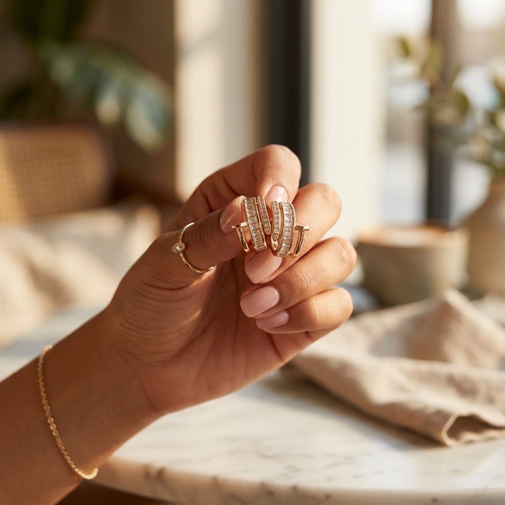 Rose Gold Triple-Row Pavé Huggie Earrings
