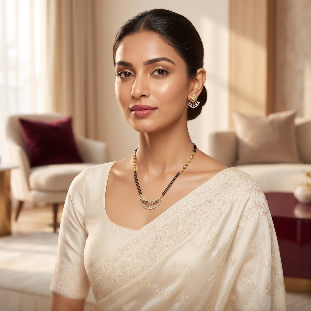 Gold CZ Crescent Fan Short Mangalsutra