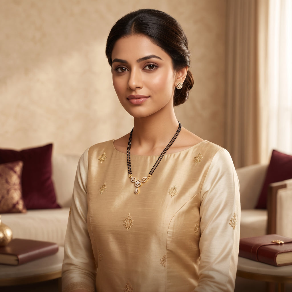 Gold CZ Floral Trio Short Mangalsutra