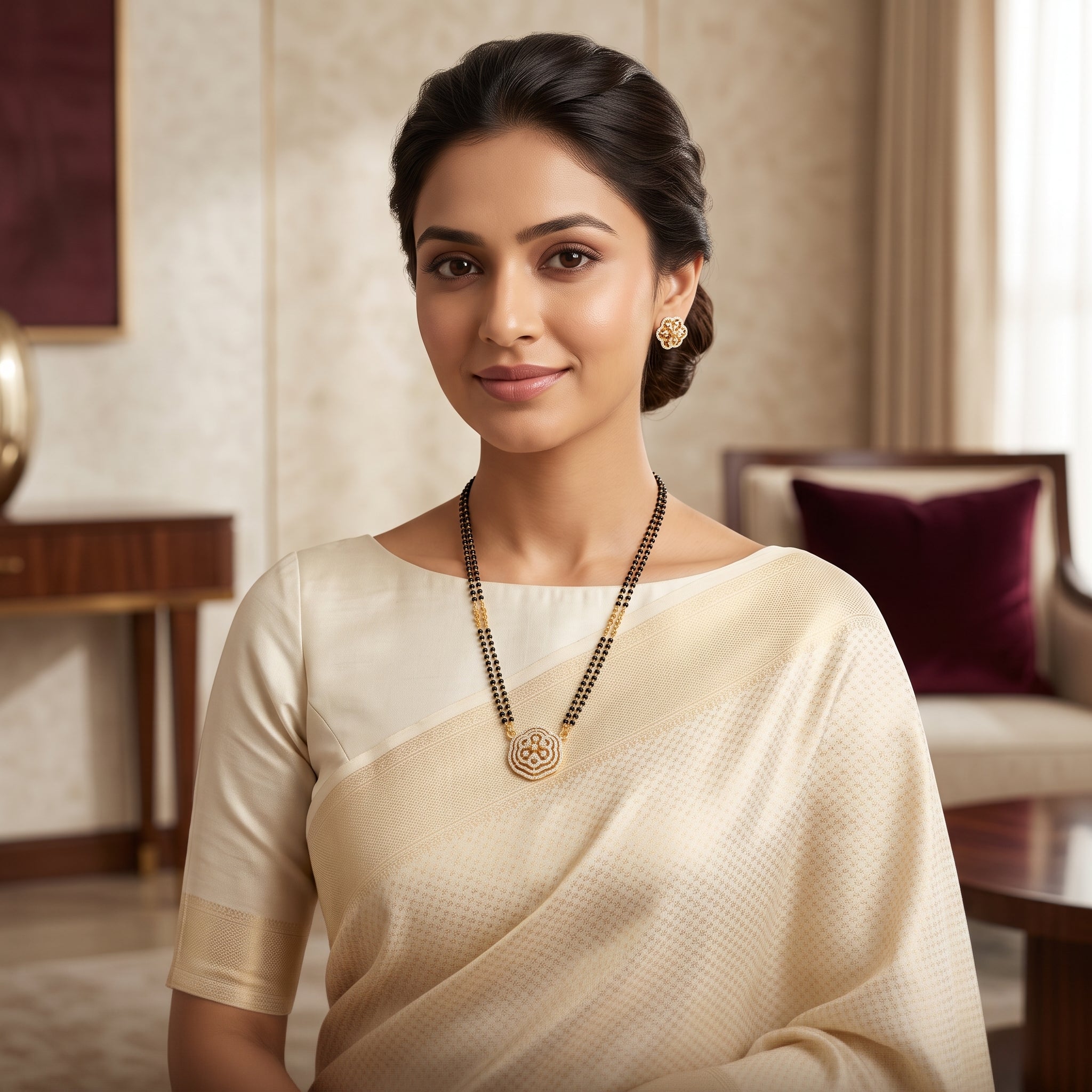 Gold CZ Medallion Short Mangalsutra