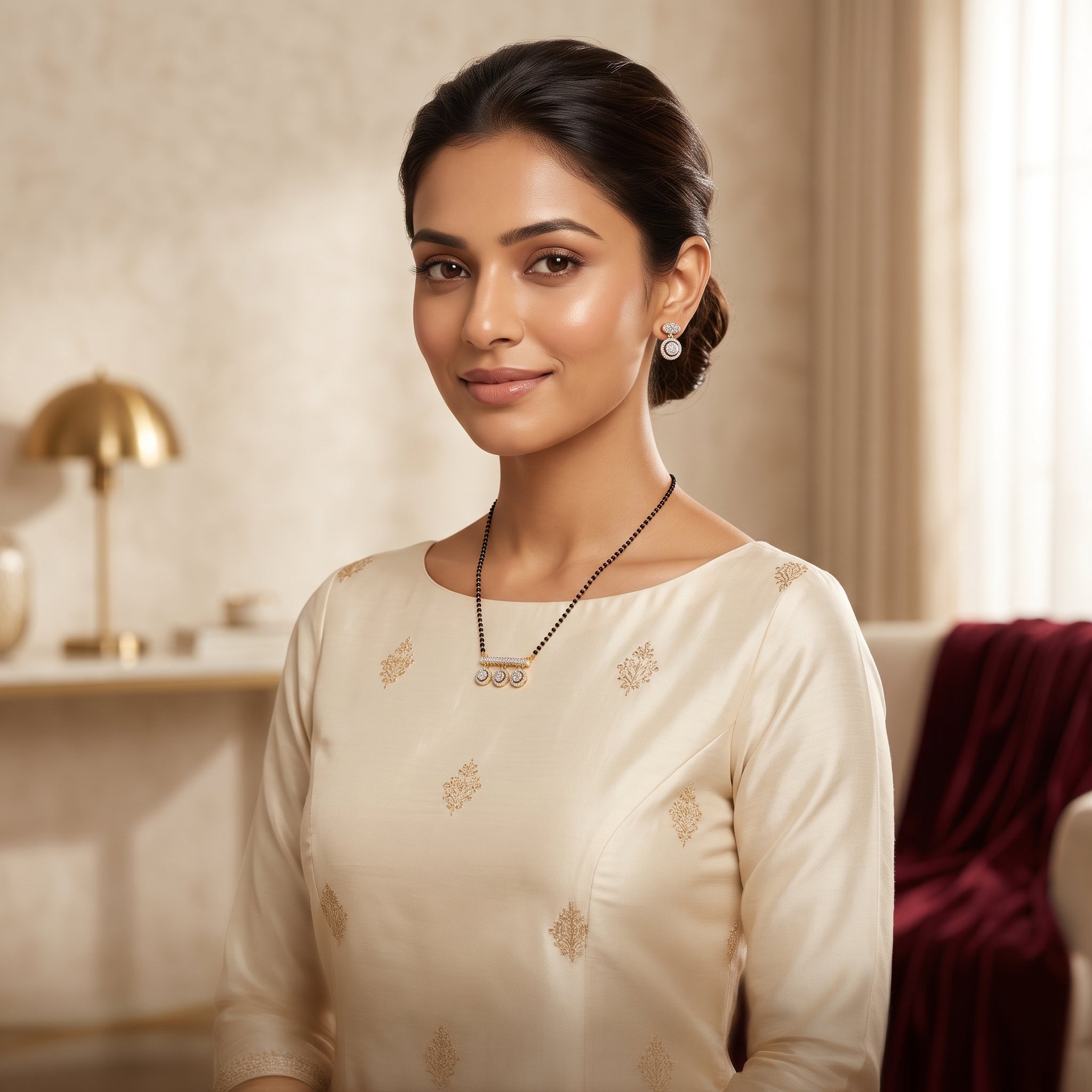 Gold CZ Triple Halo Bar Short Mangalsutra