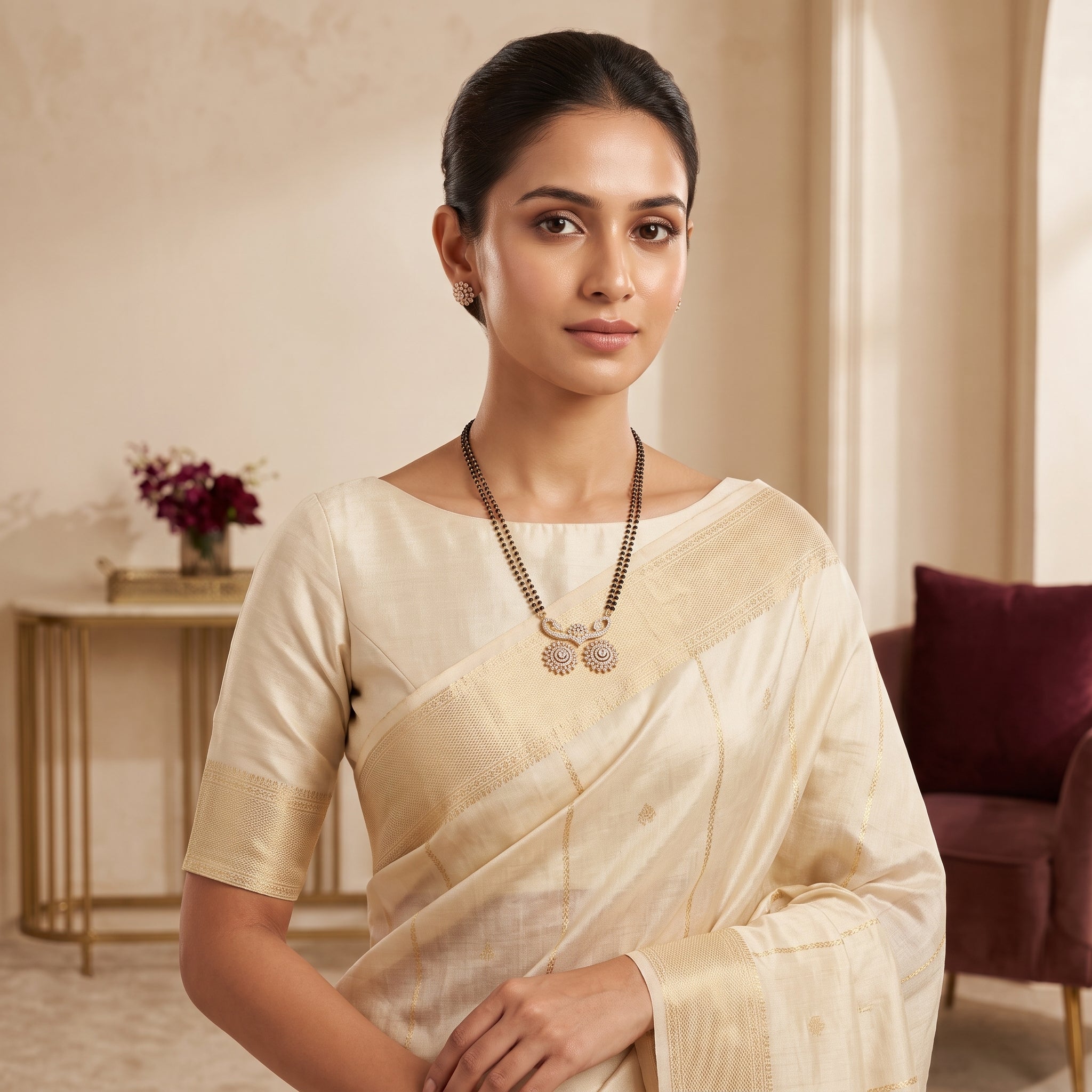 Gold CZ Twin Sunburst Short Mangalsutra